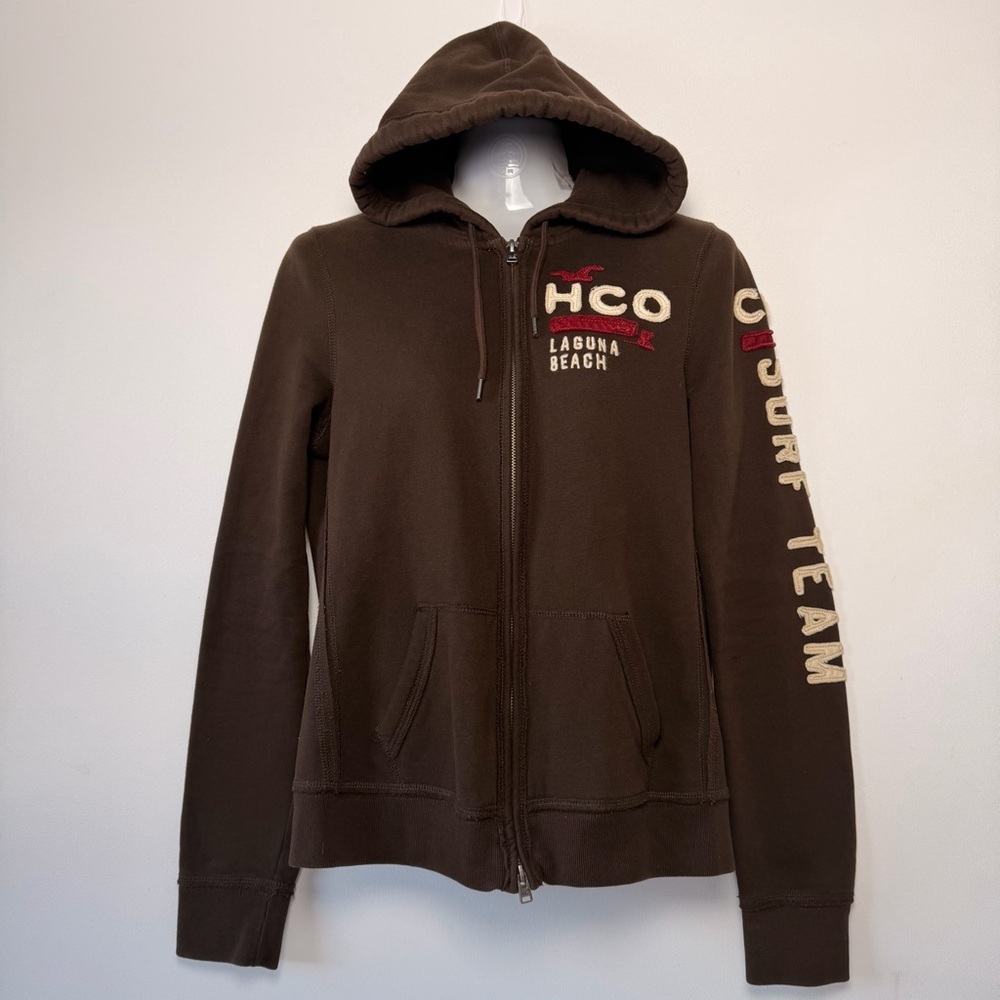 Hollister HCO Laguna Beach Brown Full Zip Hoodie Y2K Early 2000s Women Size L